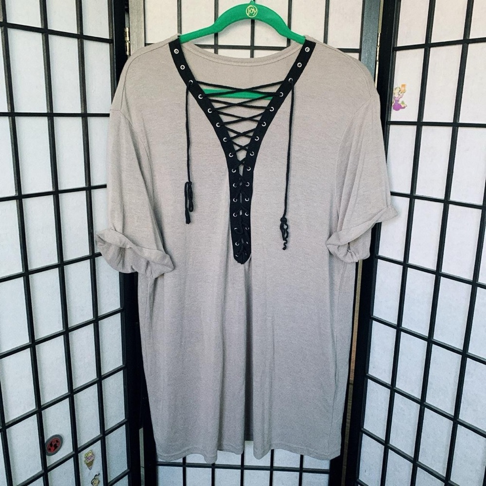 Beige Lace Up Front Shein Dress